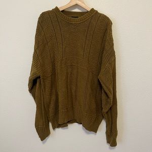 Oversize Cotton Textured Crewneck Sweater Olive Green-ish Very Cozy